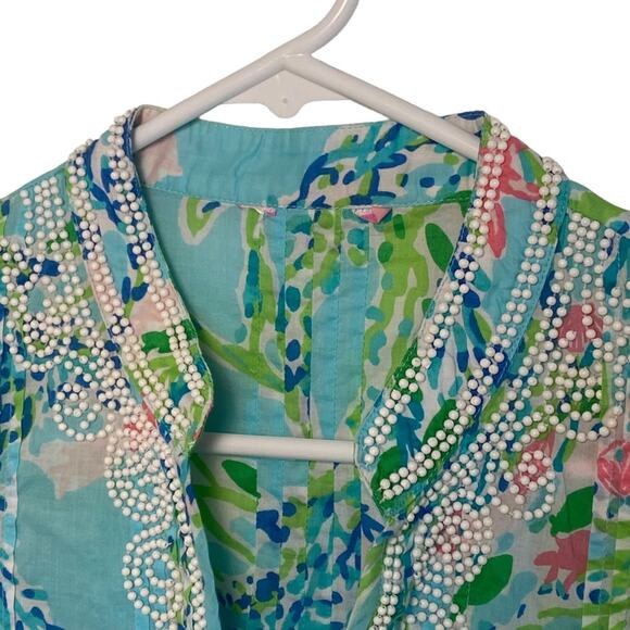 Lilly Pulitzer blue heaven Sarasota beaded tunic top S preppy beaded EUC - Picture 7 of 7